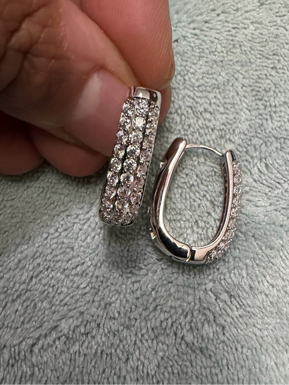 Sterling Silver Pavé Hoop Earrings with Clear Crystals - Silver